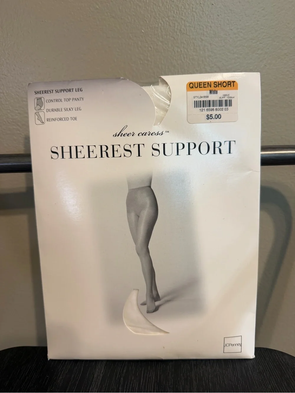 Vintage JCPenney Sheer Caress Sheerest Support Pantyhose Queen Short White NOS